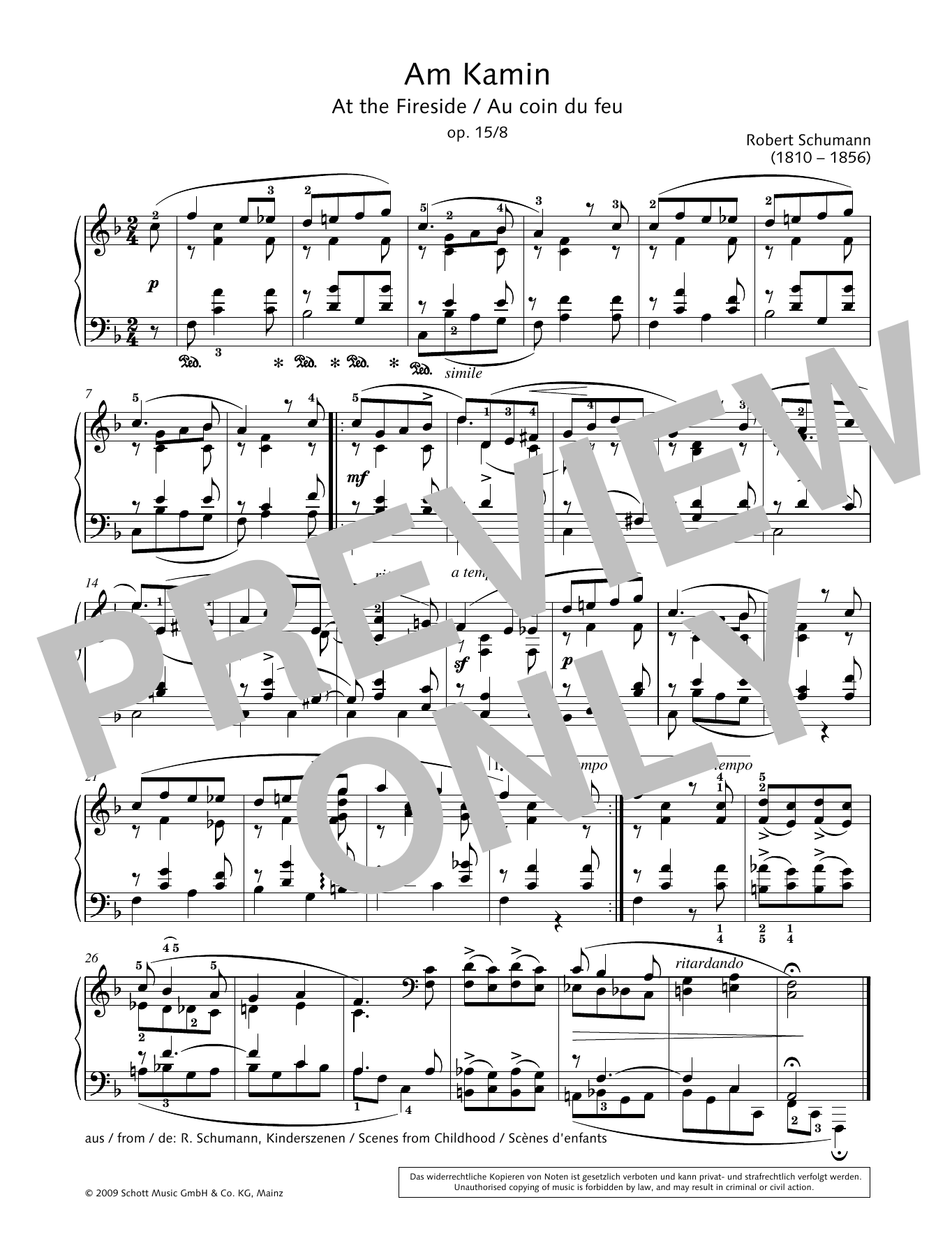 Download Robert Schumann At the Fireside Sheet Music and learn how to play Piano Solo PDF digital score in minutes