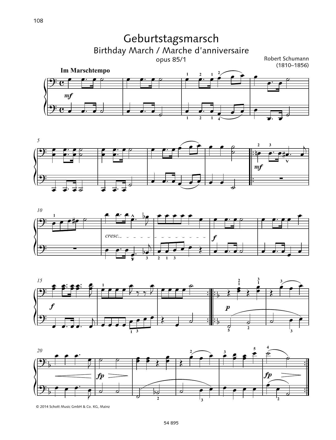 Download Robert Schumann Birthday March op. 85 No. 1 Sheet Music and learn how to play Piano Duet PDF digital score in minutes