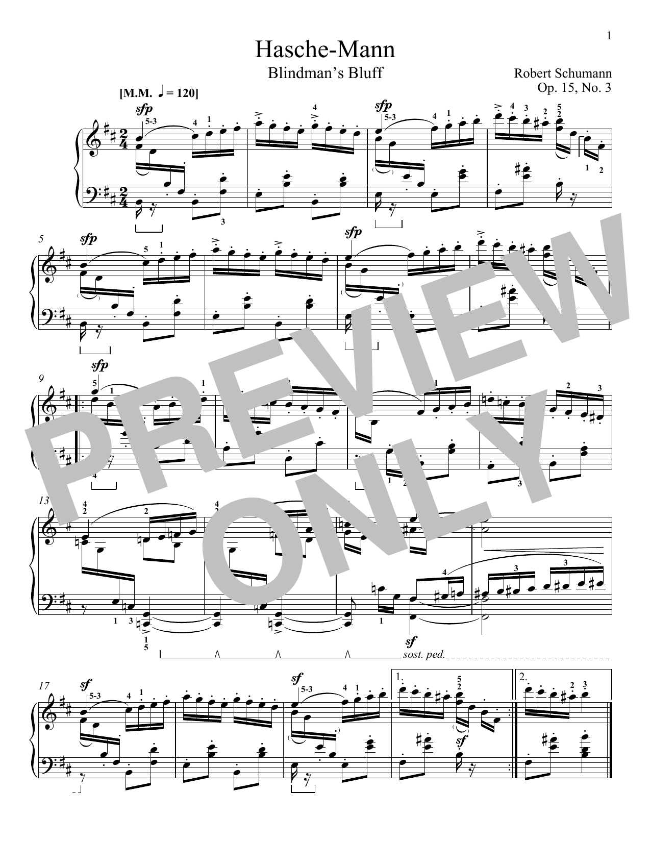 Download Robert Schumann Blindman's Bluff, Op. 15, No. 3 Sheet Music and learn how to play Piano PDF digital score in minutes