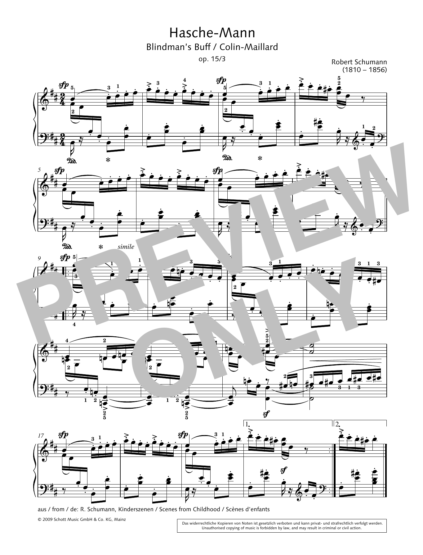 Download Robert Schumann Blindman's Buff Sheet Music and learn how to play Piano Solo PDF digital score in minutes