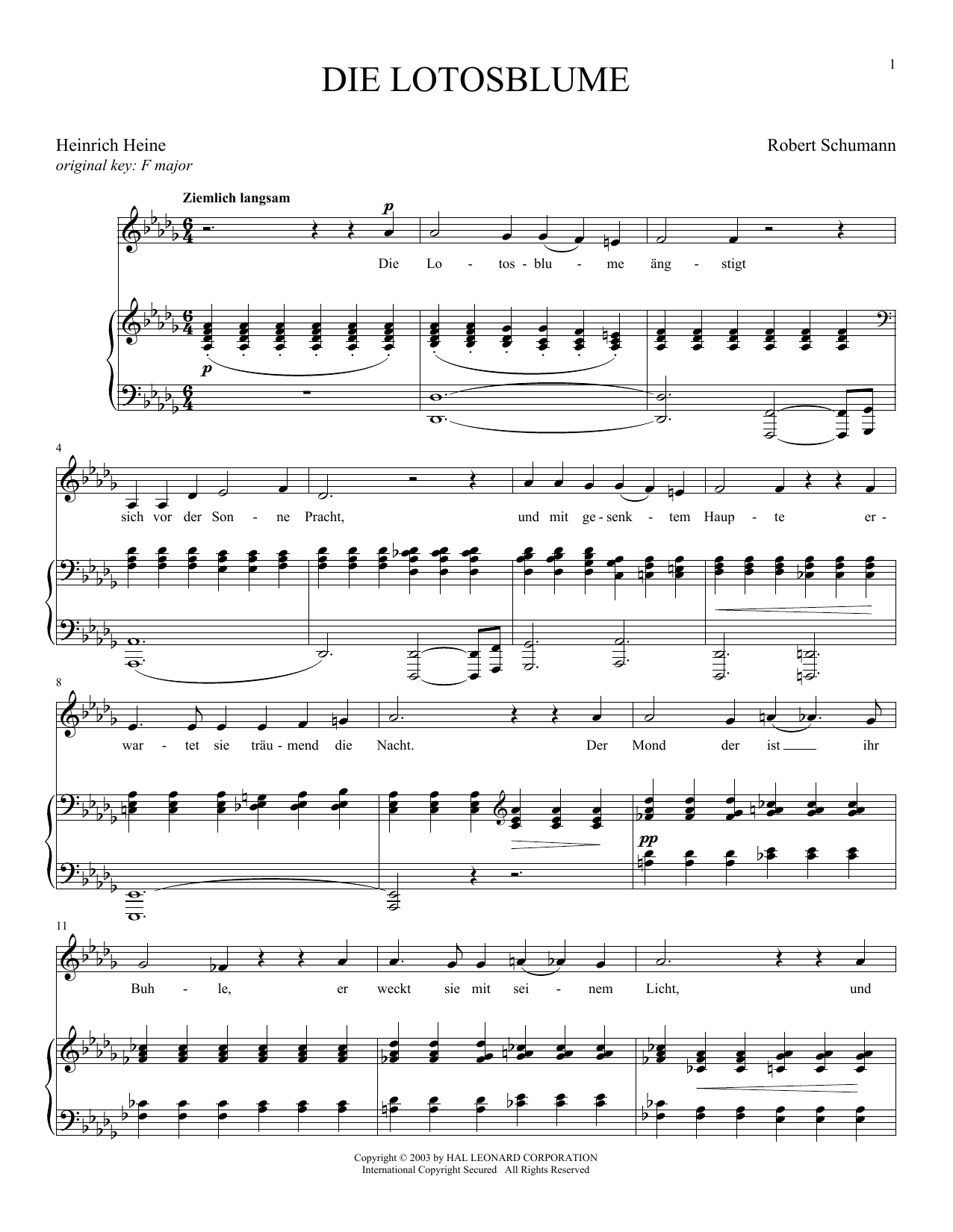 Download Robert Schumann Die Lotosblume Sheet Music and learn how to play Piano & Vocal PDF digital score in minutes