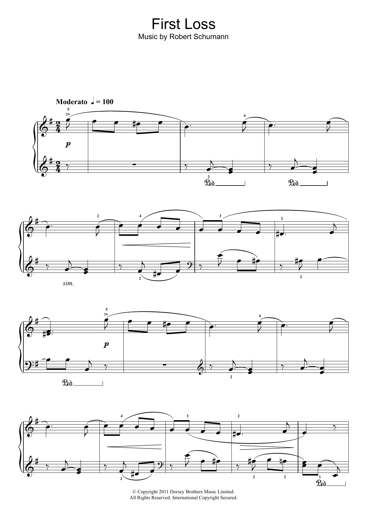 Download Robert Schumann First Loss Sheet Music and learn how to play Piano PDF digital score in minutes