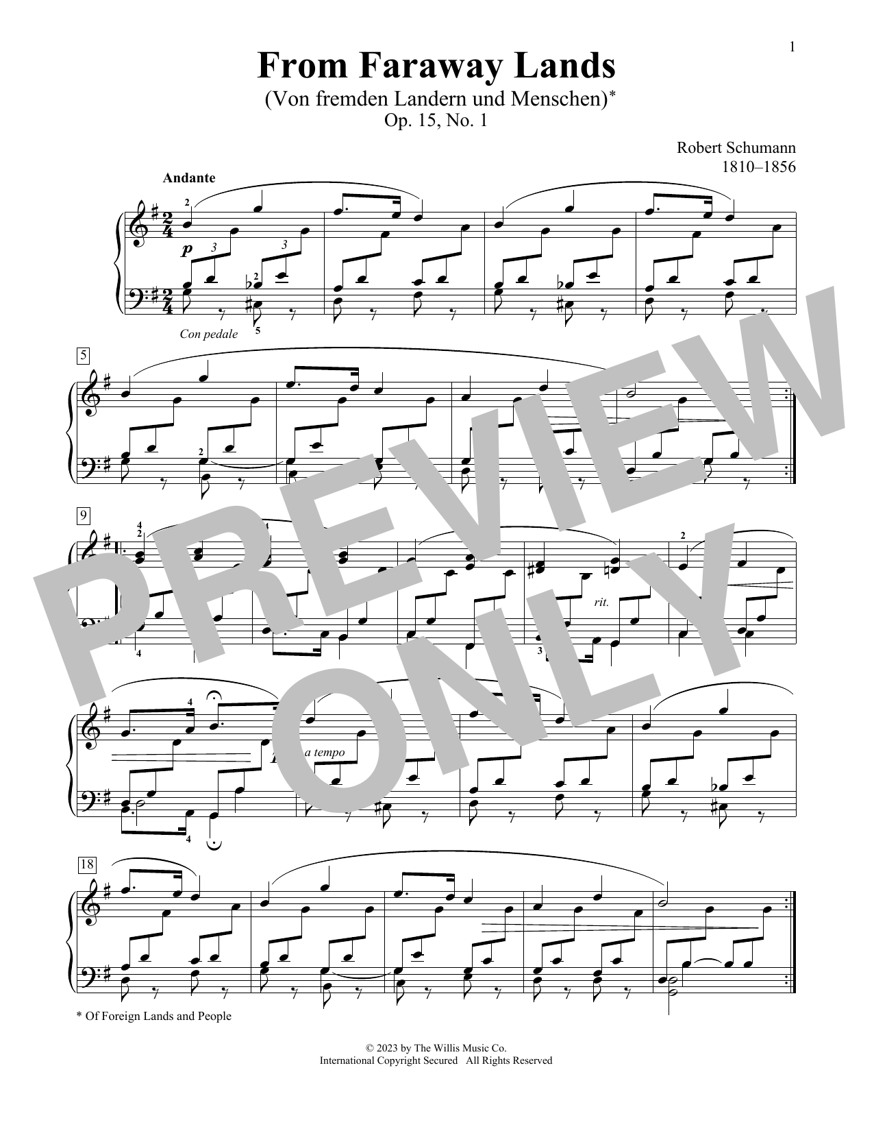 Download Robert Schumann From Faraway Lands, Op.15, No. 1 Sheet Music and learn how to play Educational Piano PDF digital score in minutes