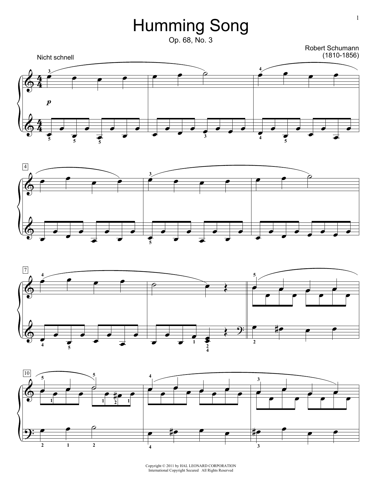 Download Jennifer Linn Humming Song, Op.68 #3 Sheet Music and learn how to play Easy Piano PDF digital score in minutes