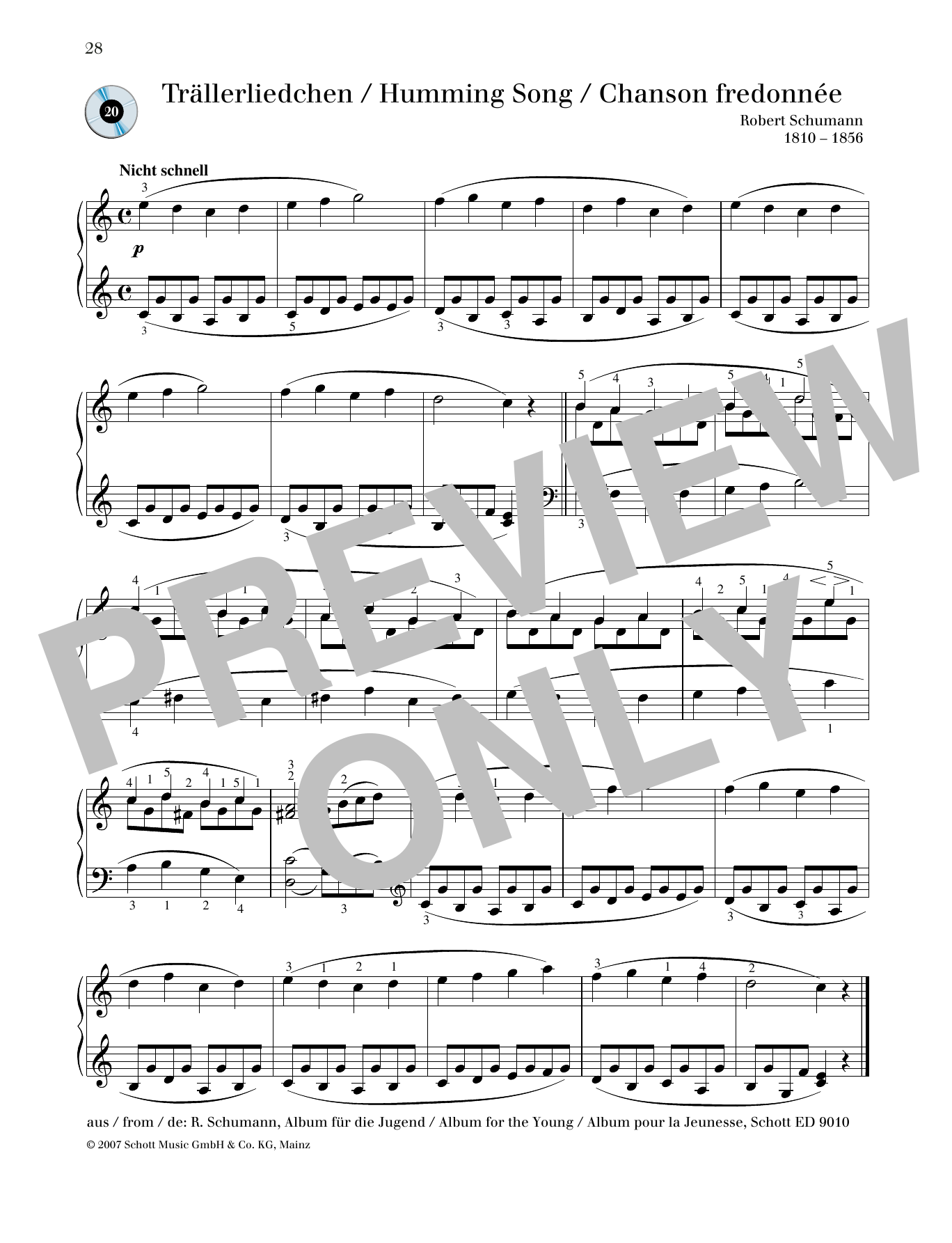 Download Robert Schumann Humming Song Sheet Music and learn how to play Piano Solo PDF digital score in minutes