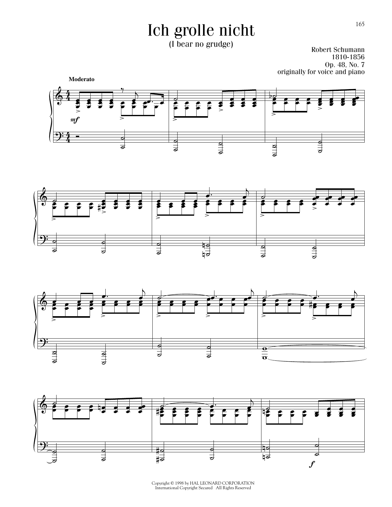 Download Robert Schumann Ich Grolle Nicht (I Bear No Grudge) Sheet Music and learn how to play Piano Solo PDF digital score in minutes