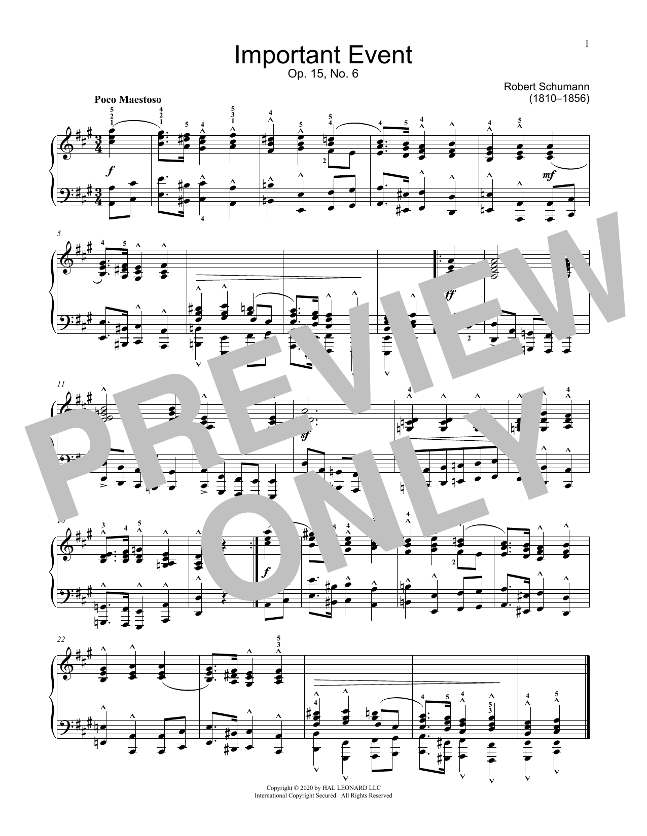 Download Robert Schumann Important Event, Op. 15, No. 6 Sheet Music and learn how to play Educational Piano PDF digital score in minutes