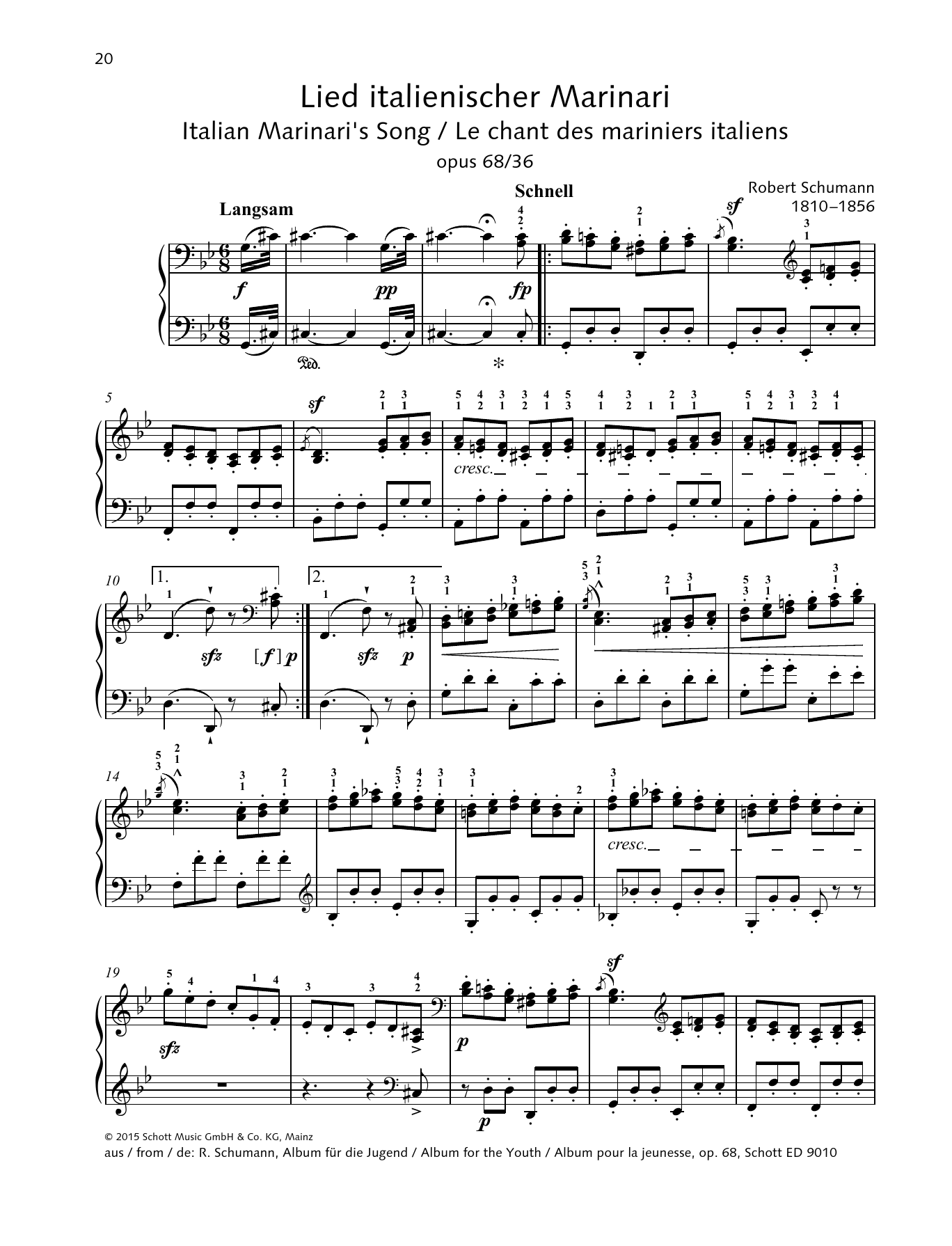 Download Robert Schumann Italian Marinari's Song Sheet Music and learn how to play Piano Solo PDF digital score in minutes