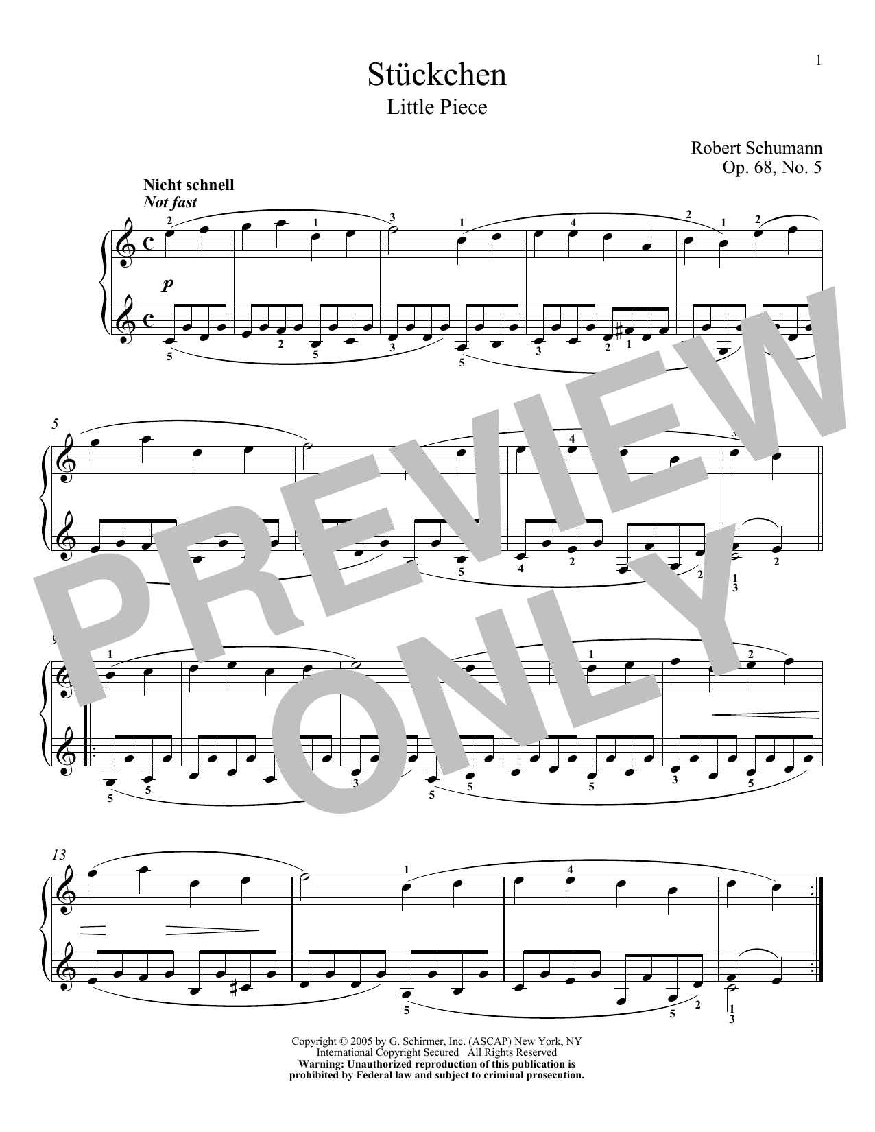 Download Robert Schumann Little Piece, Op. 68, No. 5 Sheet Music and learn how to play Piano PDF digital score in minutes