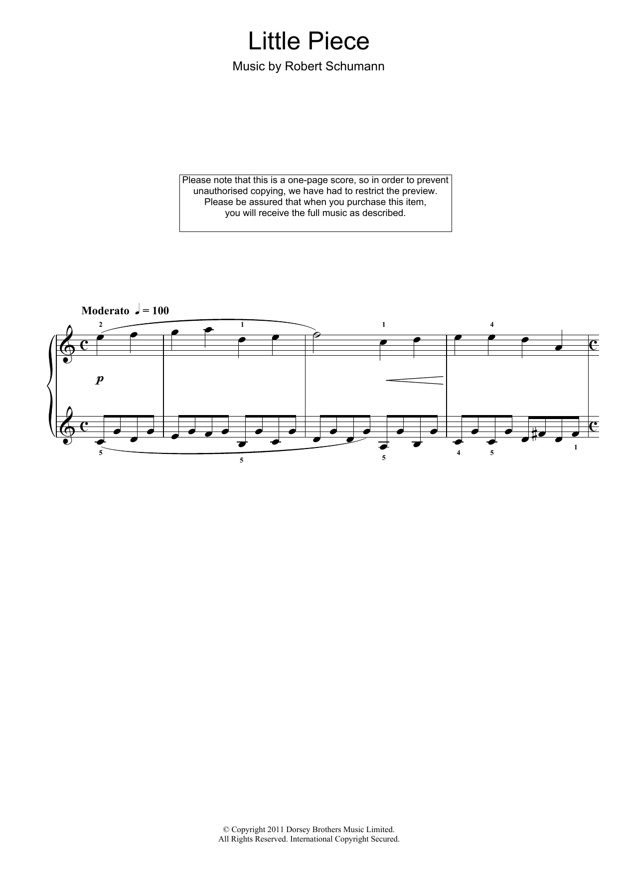 Download Robert Schumann Little Piece Sheet Music and learn how to play Piano PDF digital score in minutes