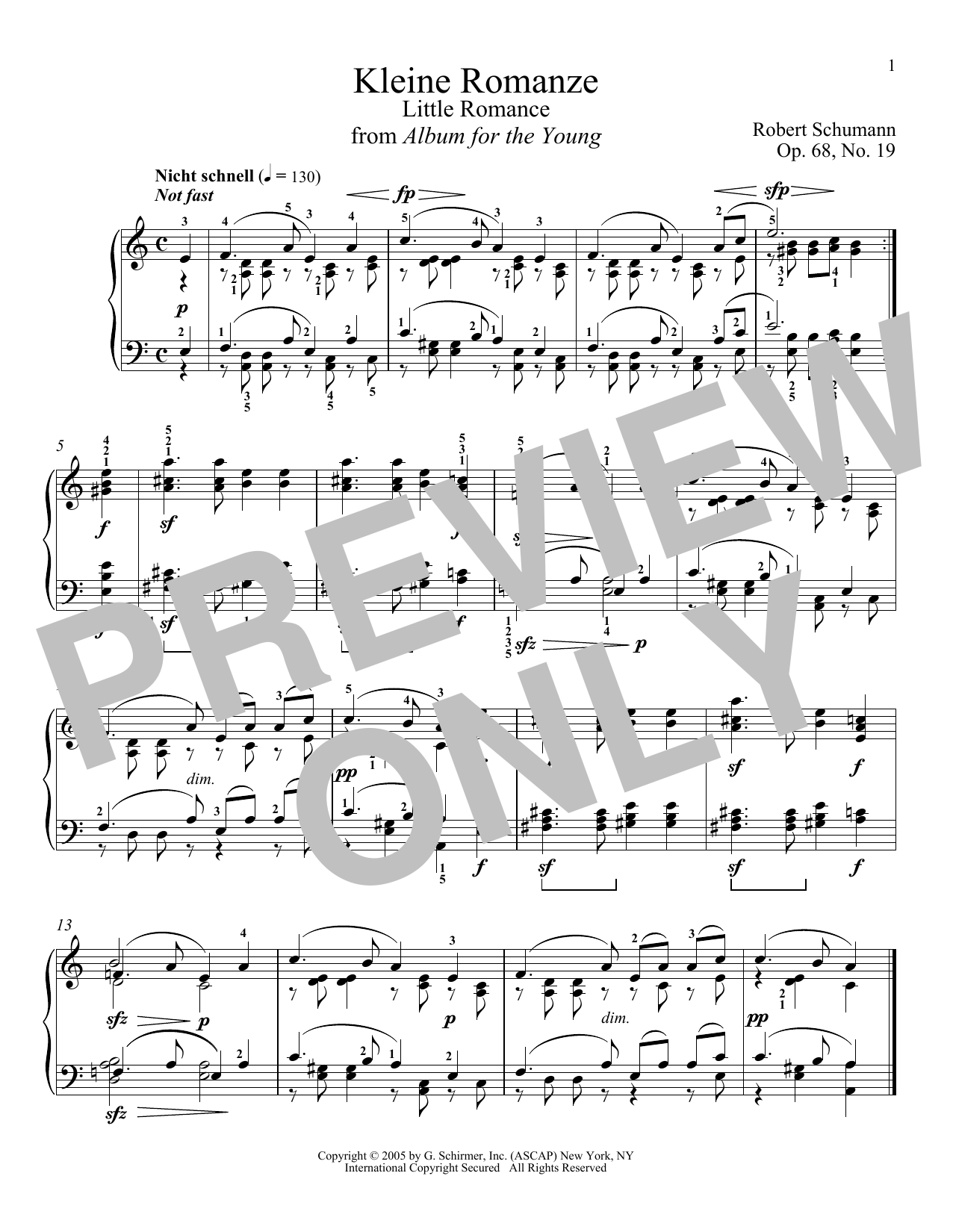 Download Robert Schumann Little Romance, Op. 68, No. 19 Sheet Music and learn how to play Piano PDF digital score in minutes