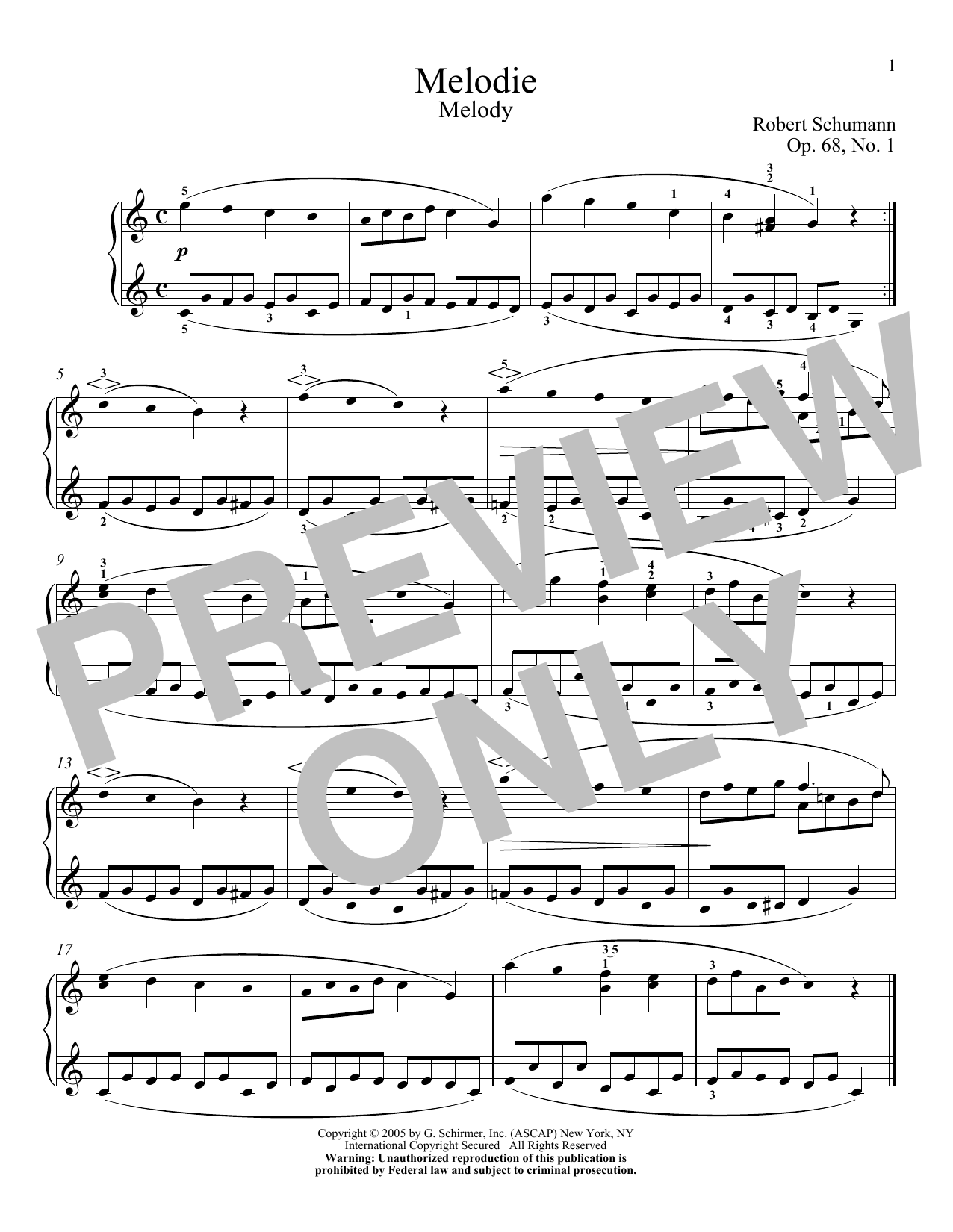 Download Robert Schumann Melody, Op. 68, No. 1 Sheet Music and learn how to play Piano PDF digital score in minutes