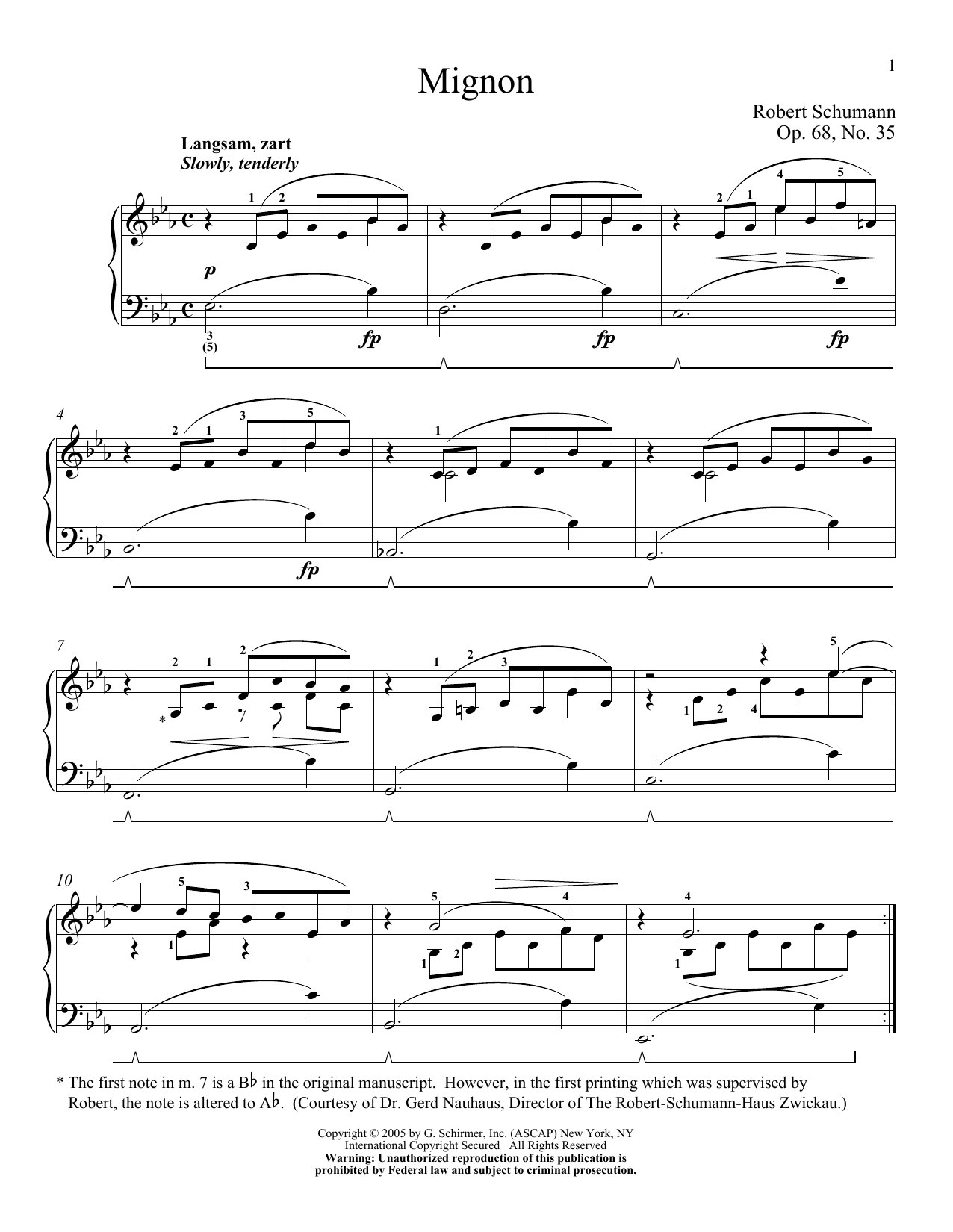 Download Robert Schumann Mignon, Op. 68, No. 35 Sheet Music and learn how to play Piano PDF digital score in minutes