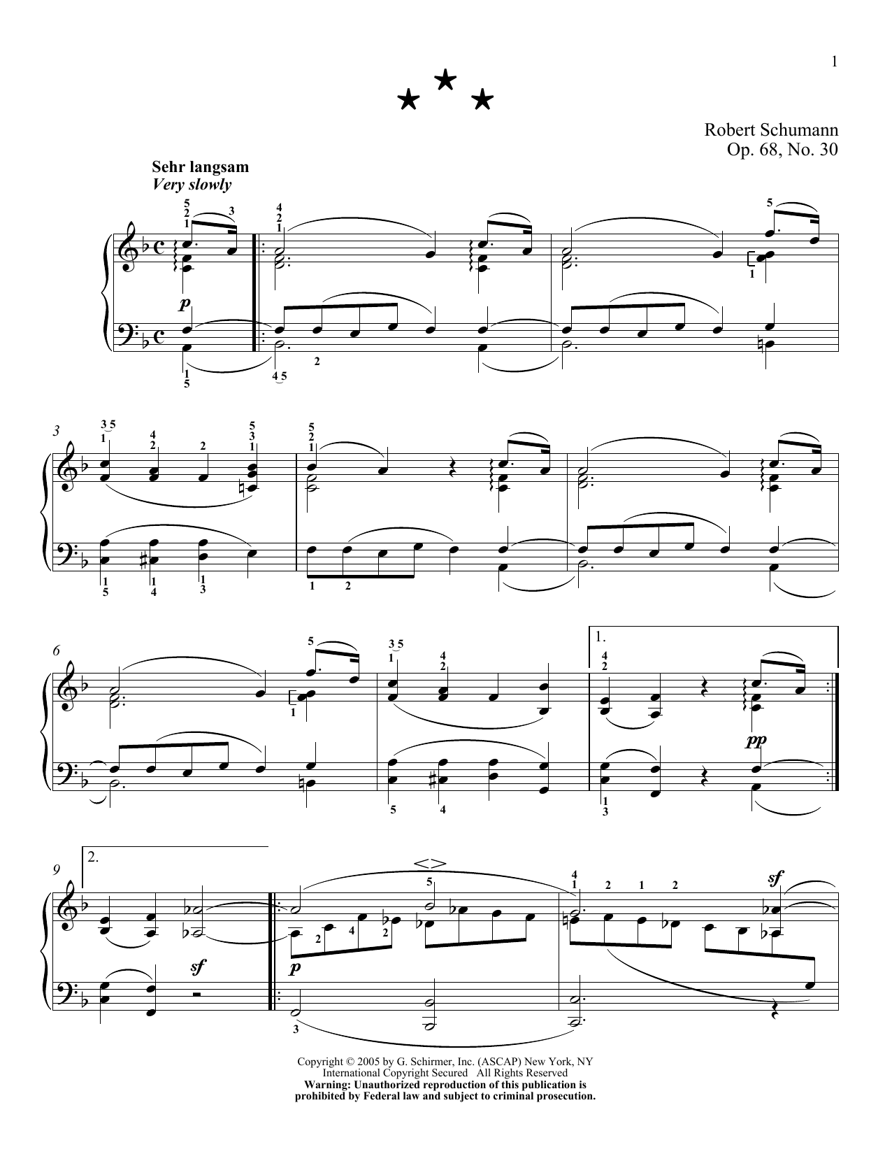 Download Robert Schumann Molto Lento, Op. 68, No. 30 Sheet Music and learn how to play Piano PDF digital score in minutes