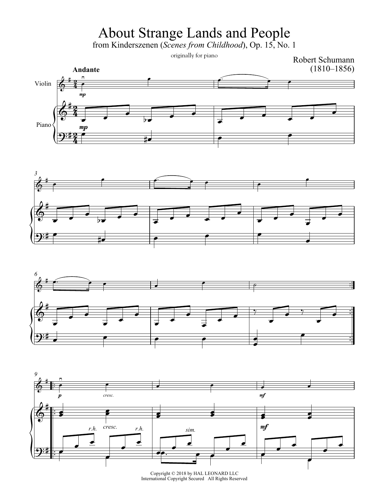 Download Robert Schumann Of Strange Lands And People, Op. 15, No. 1 Sheet Music and learn how to play Cello and Piano PDF digital score in minutes
