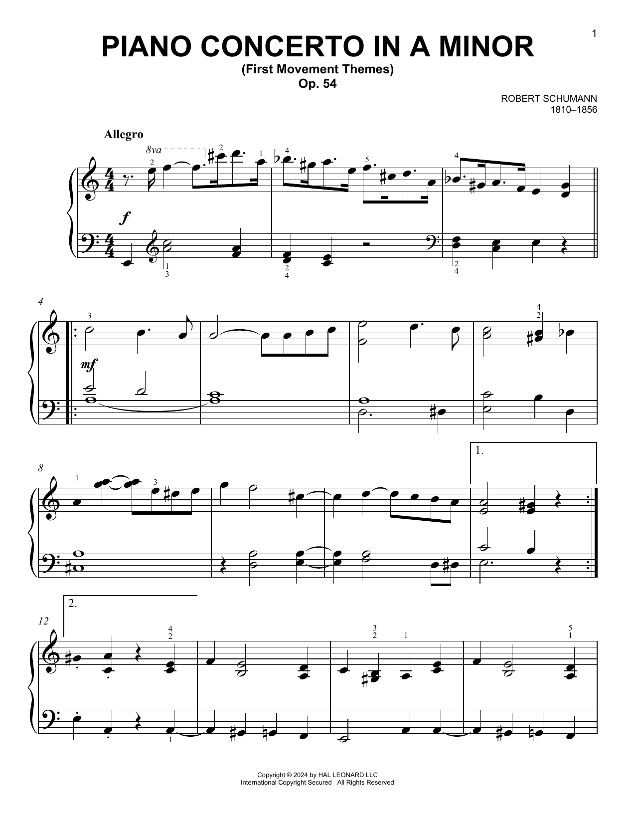 Download Robert Schumann Piano Concerto In A Minor, First Movement Sheet Music and learn how to play Piano Solo PDF digital score in minutes