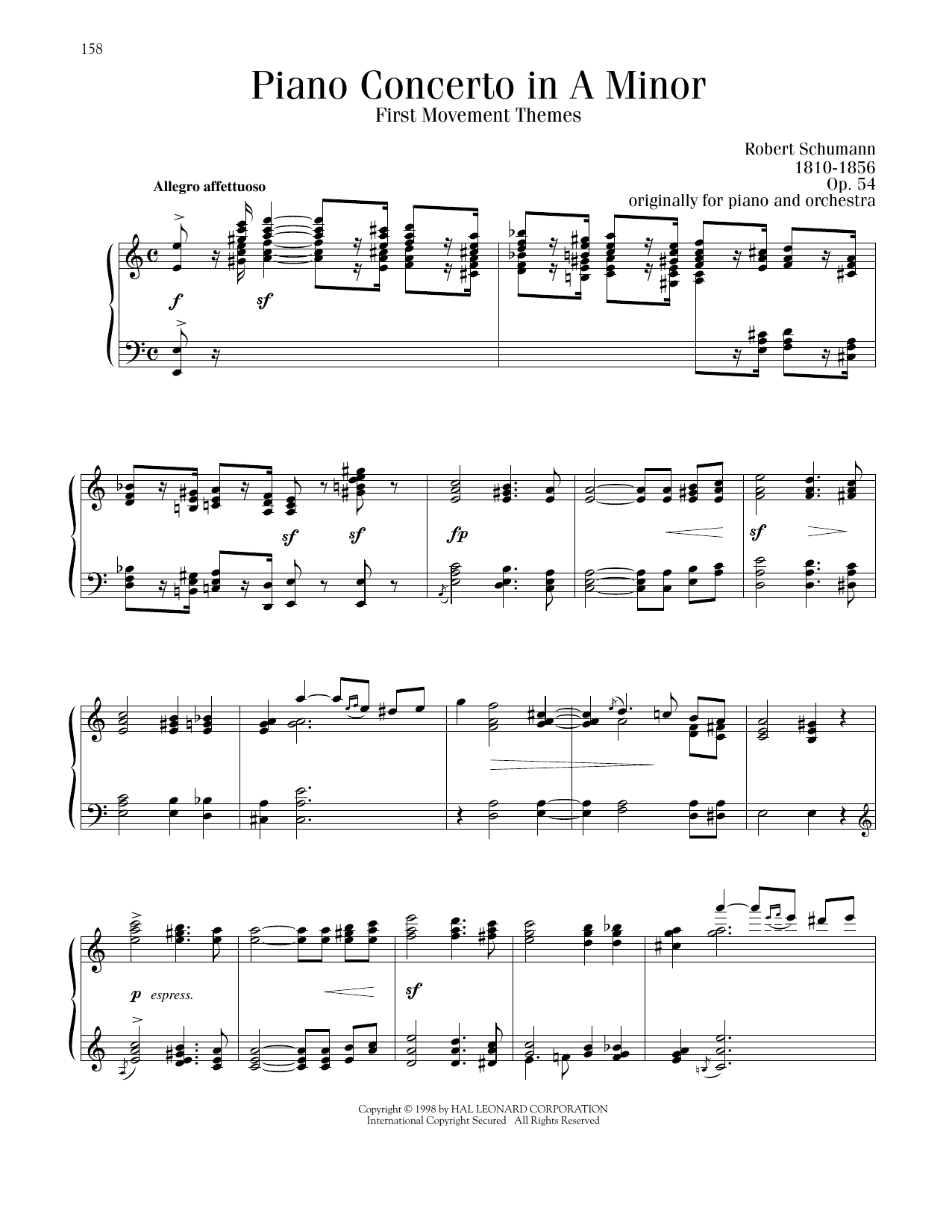 Download Robert Schumann Piano Concerto in A Minor, First Movement Themes Sheet Music and learn how to play Piano Solo PDF digital score in minutes