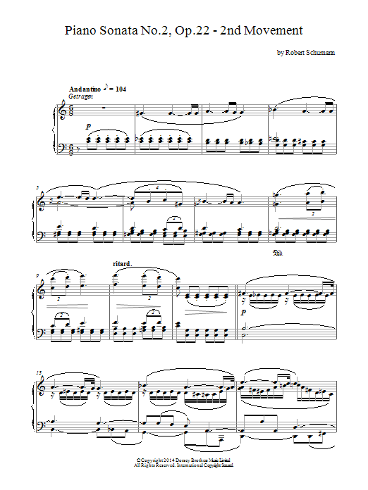 Download Robert Schumann Piano Sonata No.2, Op.22 - 2nd Movement Sheet Music and learn how to play Piano PDF digital score in minutes