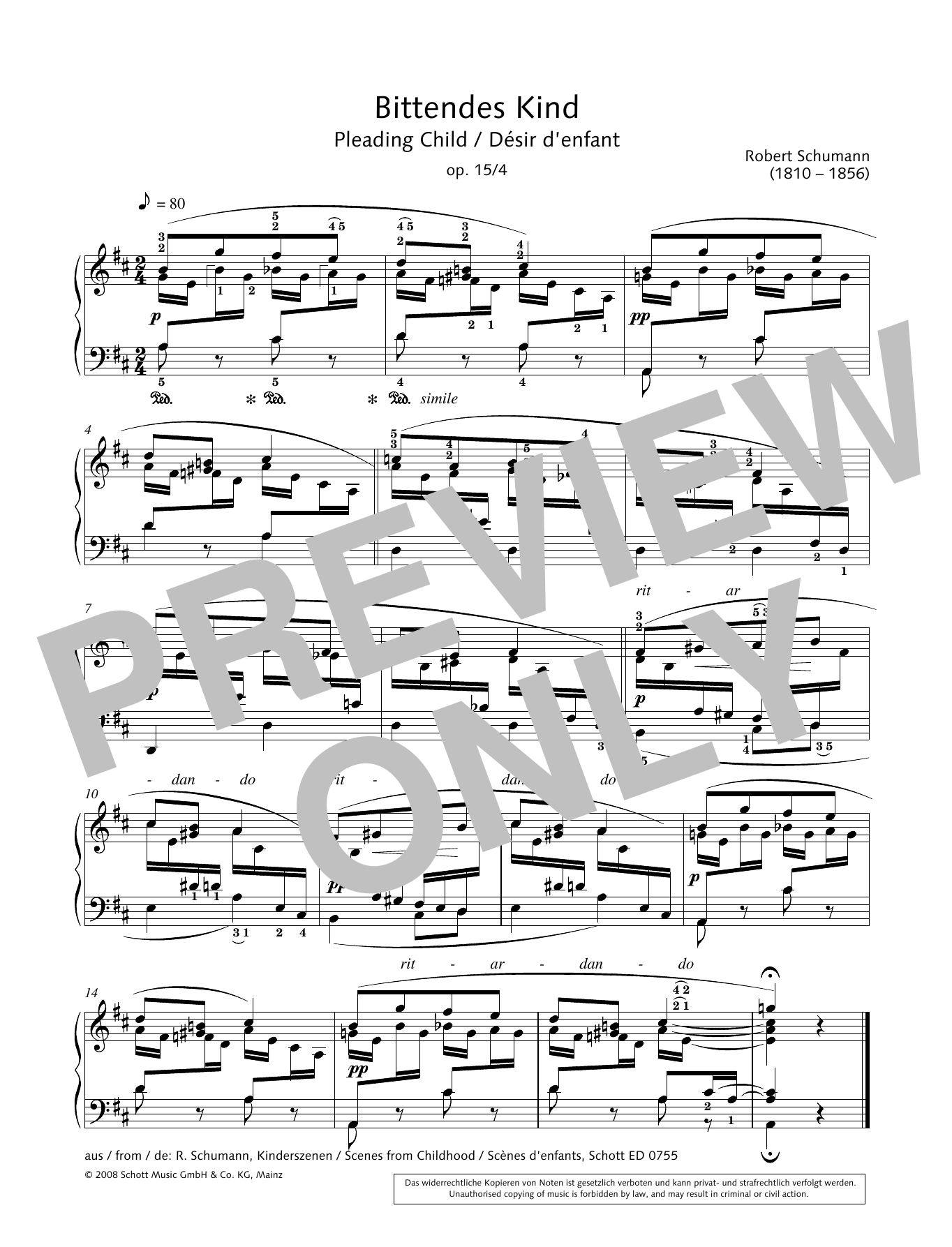 Download Robert Schumann Pleading Child Sheet Music and learn how to play Piano Solo PDF digital score in minutes