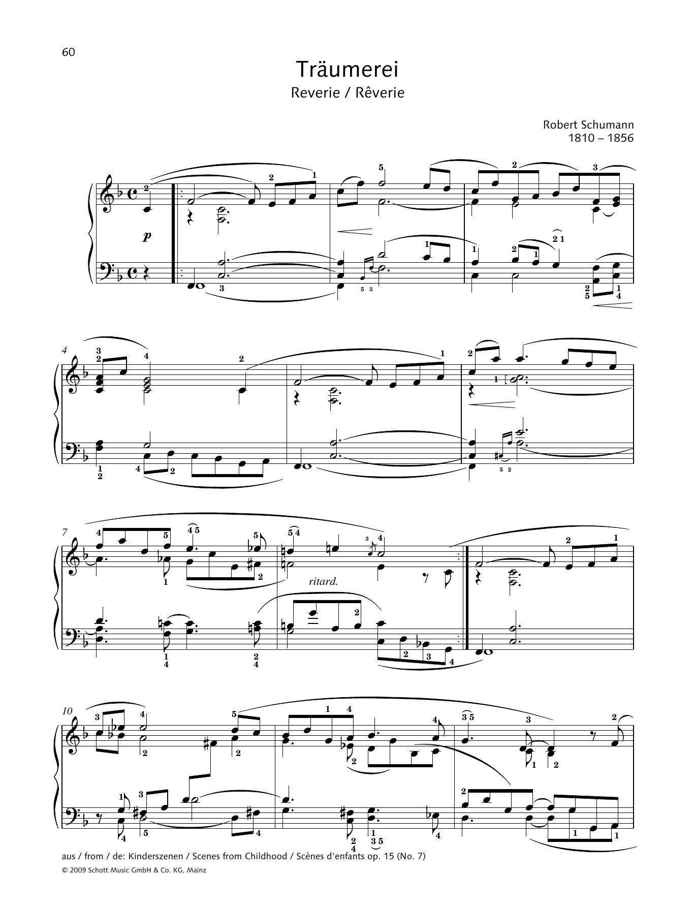 Download Robert Schumann Reverie Sheet Music and learn how to play Piano Solo PDF digital score in minutes