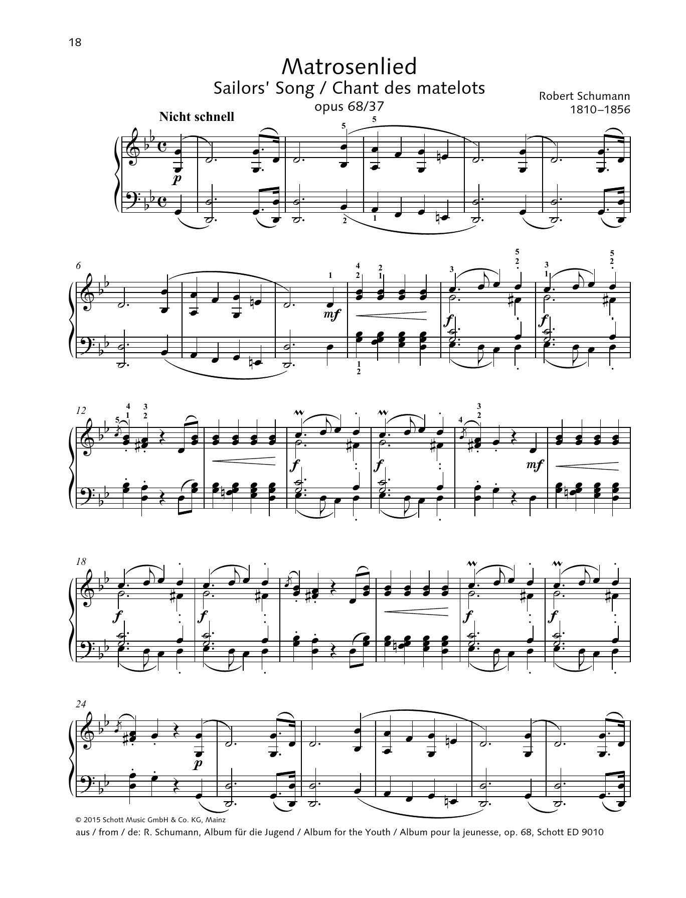 Download Robert Schumann Sailor's Song Sheet Music and learn how to play Piano Solo PDF digital score in minutes