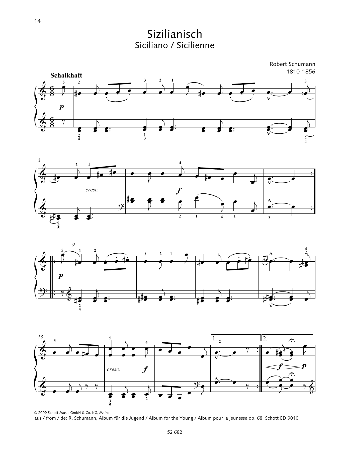 Download Robert Schumann Siciliano Sheet Music and learn how to play Piano Solo PDF digital score in minutes