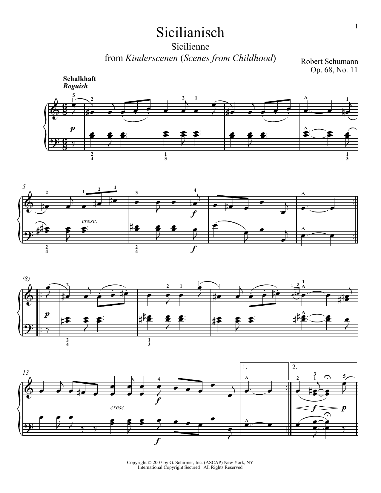 Download Robert Schumann Sicilienne, Op. 68, No. 11 Sheet Music and learn how to play Piano PDF digital score in minutes