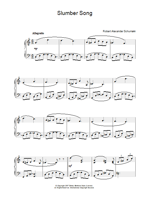 Download Robert Alexander Schumann Slumber Song Sheet Music and learn how to play Easy Piano PDF digital score in minutes