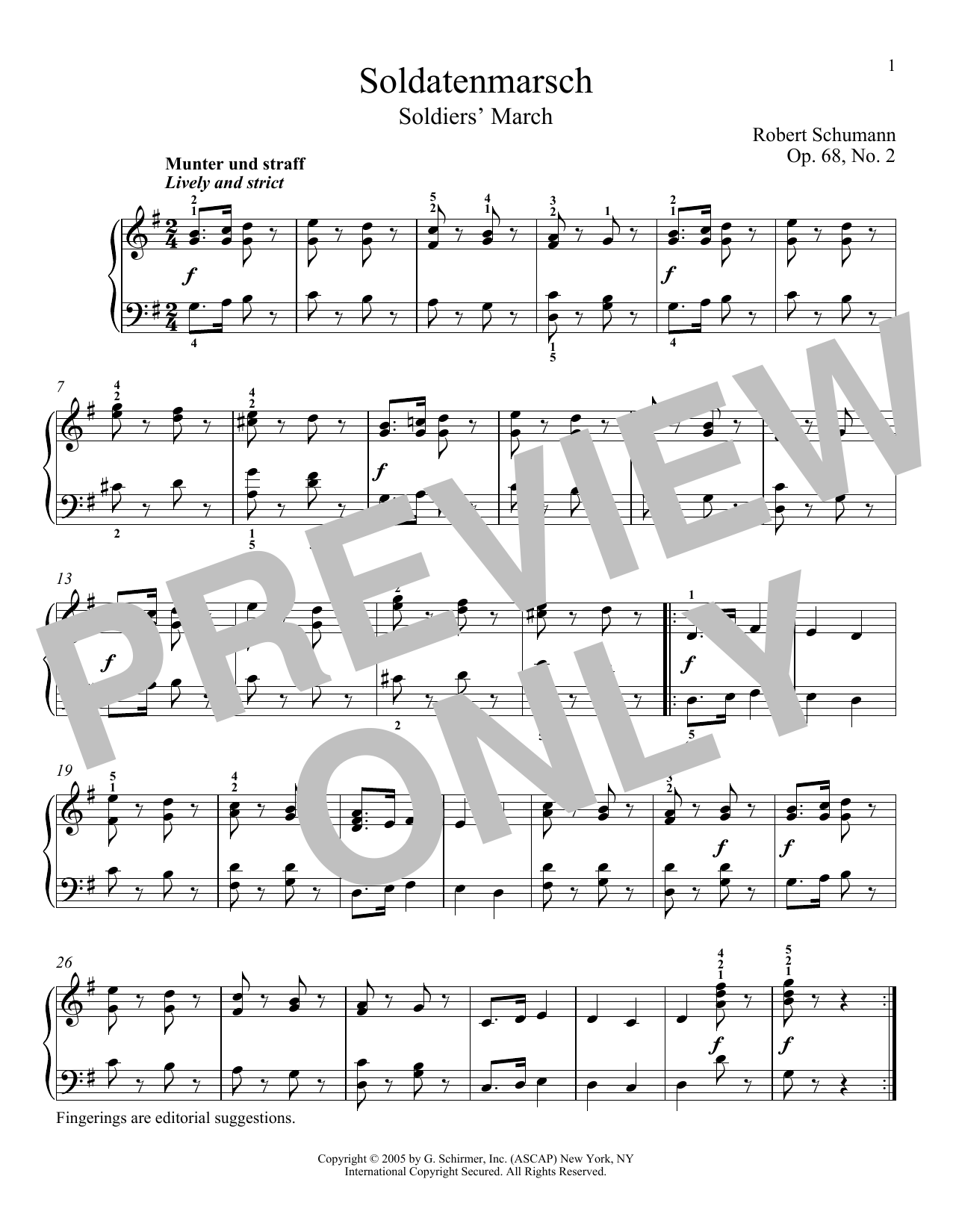 Download Robert Schumann Soldier's March (Soldatenmarsch), Op. 68, No. 2 Sheet Music and learn how to play Piano PDF digital score in minutes