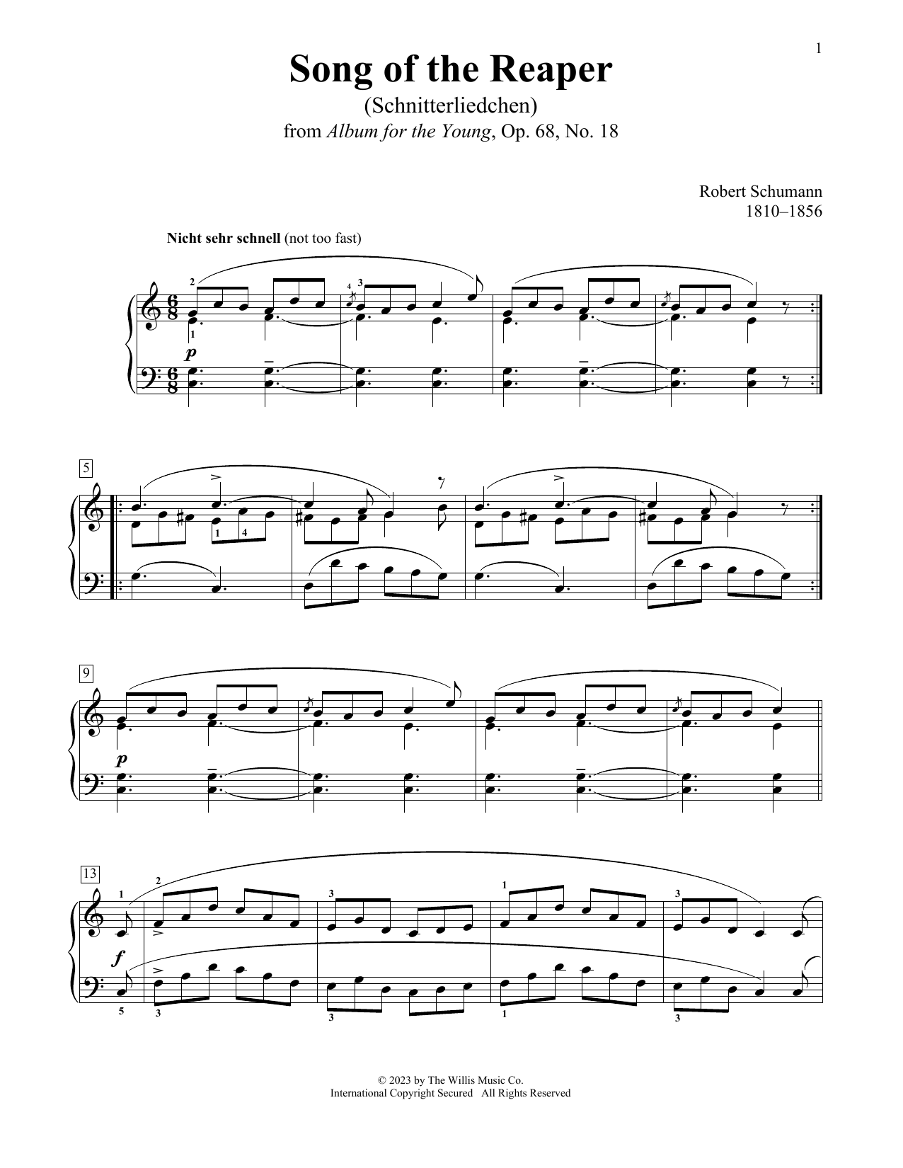 Download Robert Schumann Song Of The Reaper (Schnetterliedchen), Op. 68, No. 18 Sheet Music and learn how to play Educational Piano PDF digital score in minutes