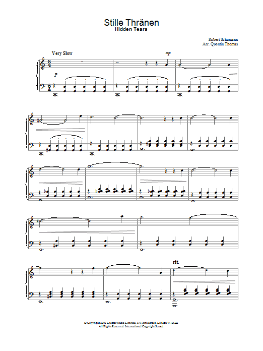 Download Robert Schumann Stille Thränen Sheet Music and learn how to play Piano PDF digital score in minutes
