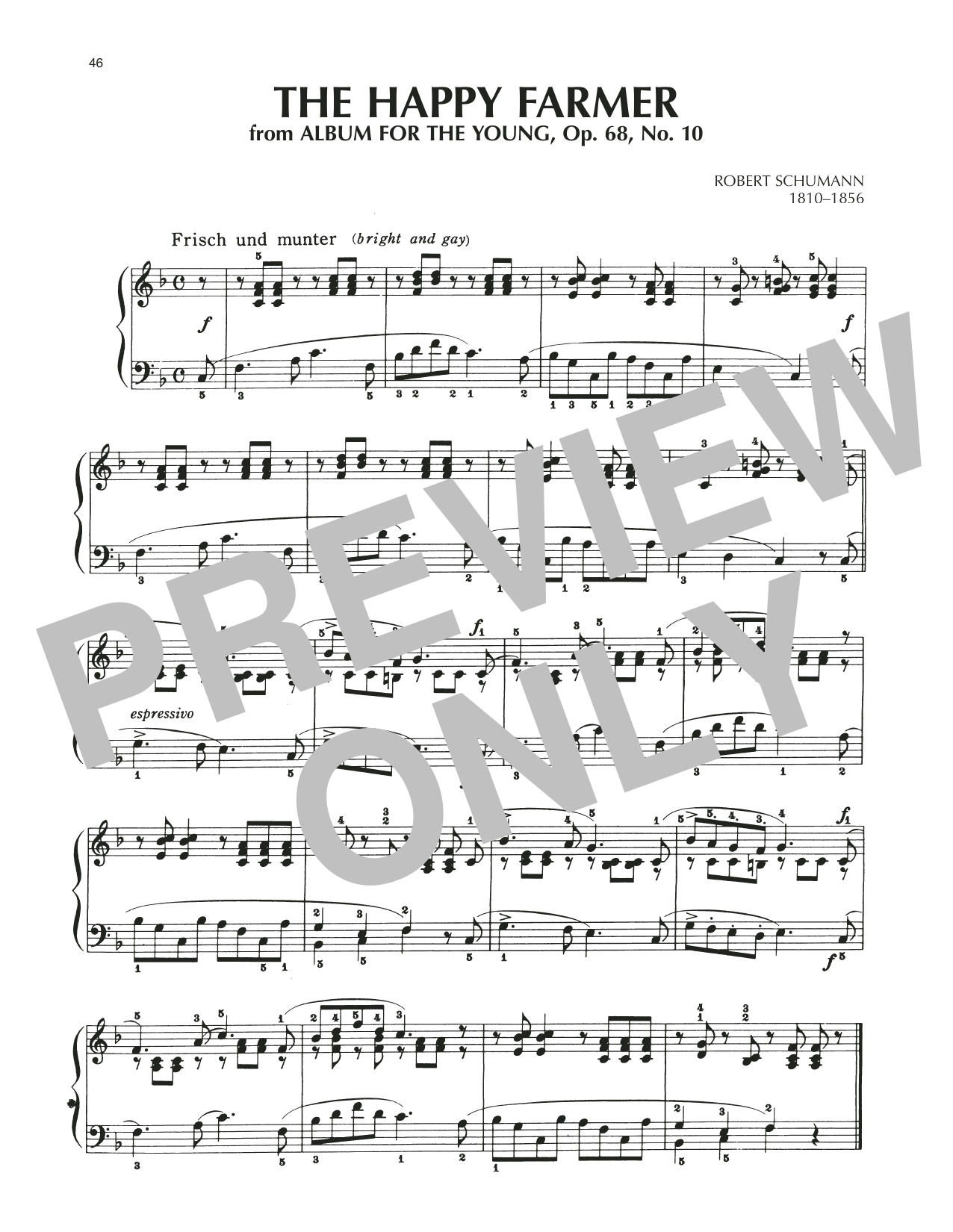 Download Robert Schumann The Happy Farmer Returning From Work, Op. 68, No. 10 Sheet Music and learn how to play Piano Solo PDF digital score in minutes