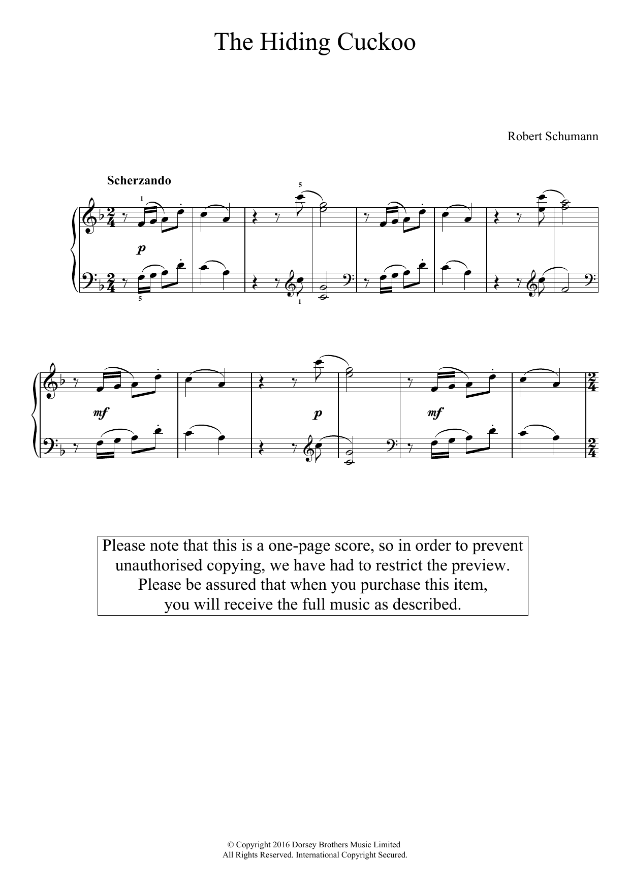 Download Robert Schumann The Hiding Cuckoo Sheet Music and learn how to play Easy Piano PDF digital score in minutes