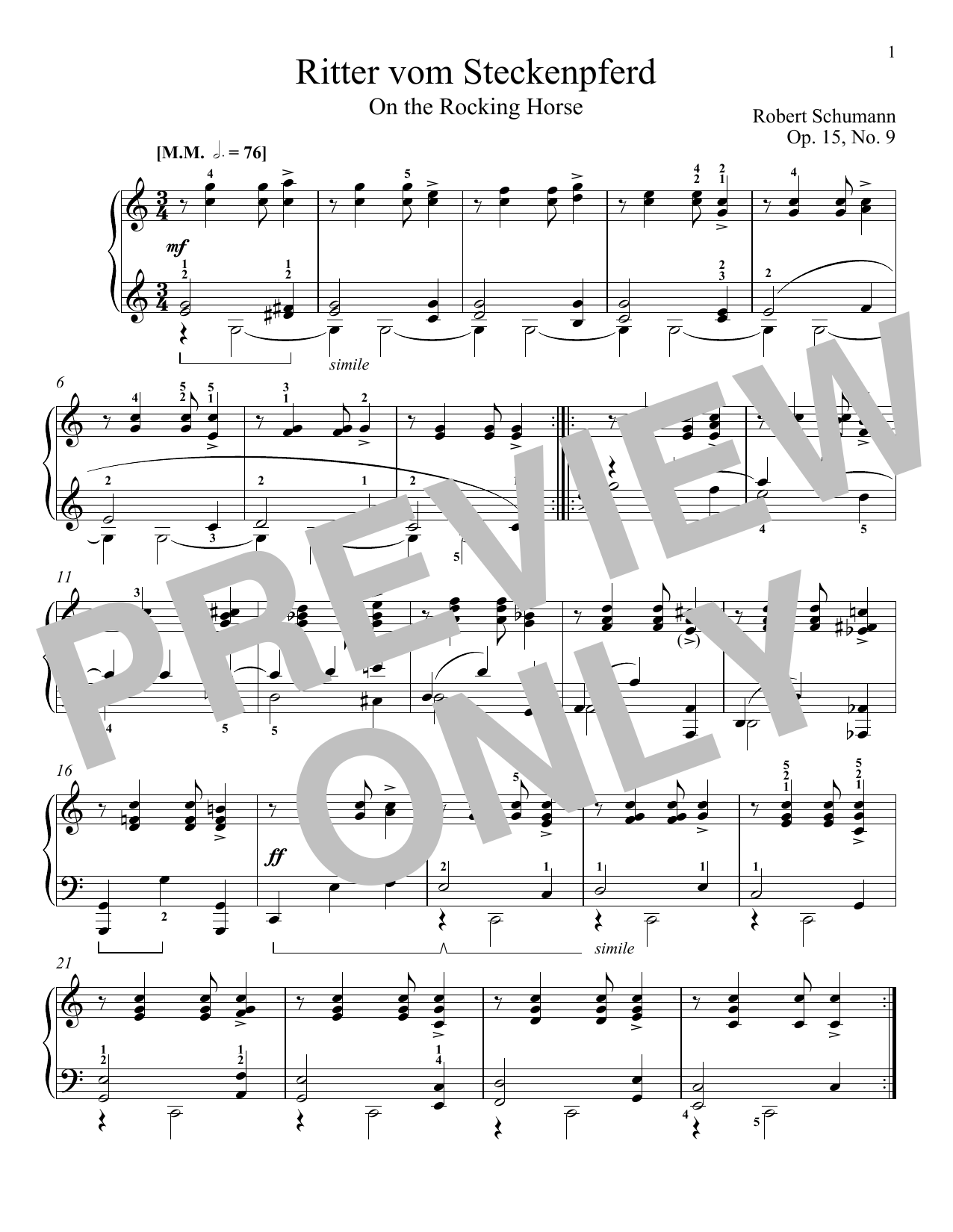 Download Robert Schumann The Knight Of The Rocking-Horse, Op. 15, No. 9 Sheet Music and learn how to play Piano PDF digital score in minutes