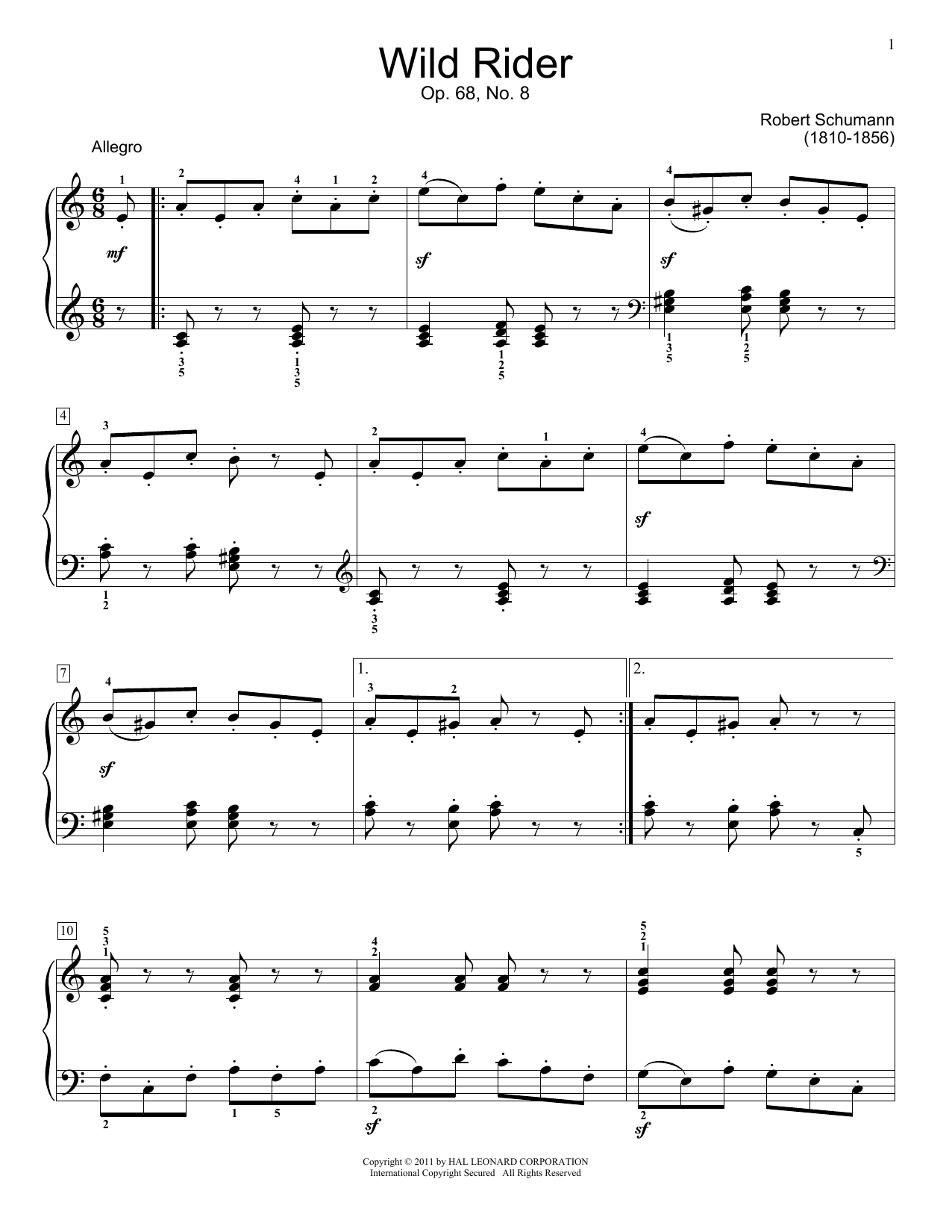 Download Robert Schumann The Wild Horseman, Op. 68, No. 8 Sheet Music and learn how to play Banjo PDF digital score in minutes