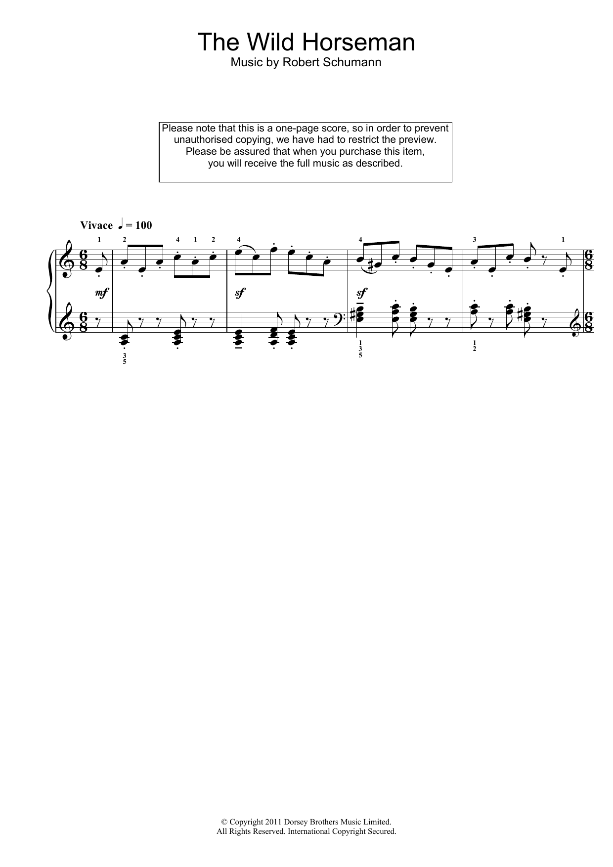 Download Robert Schumann The Wild Horseman Sheet Music and learn how to play Piano PDF digital score in minutes