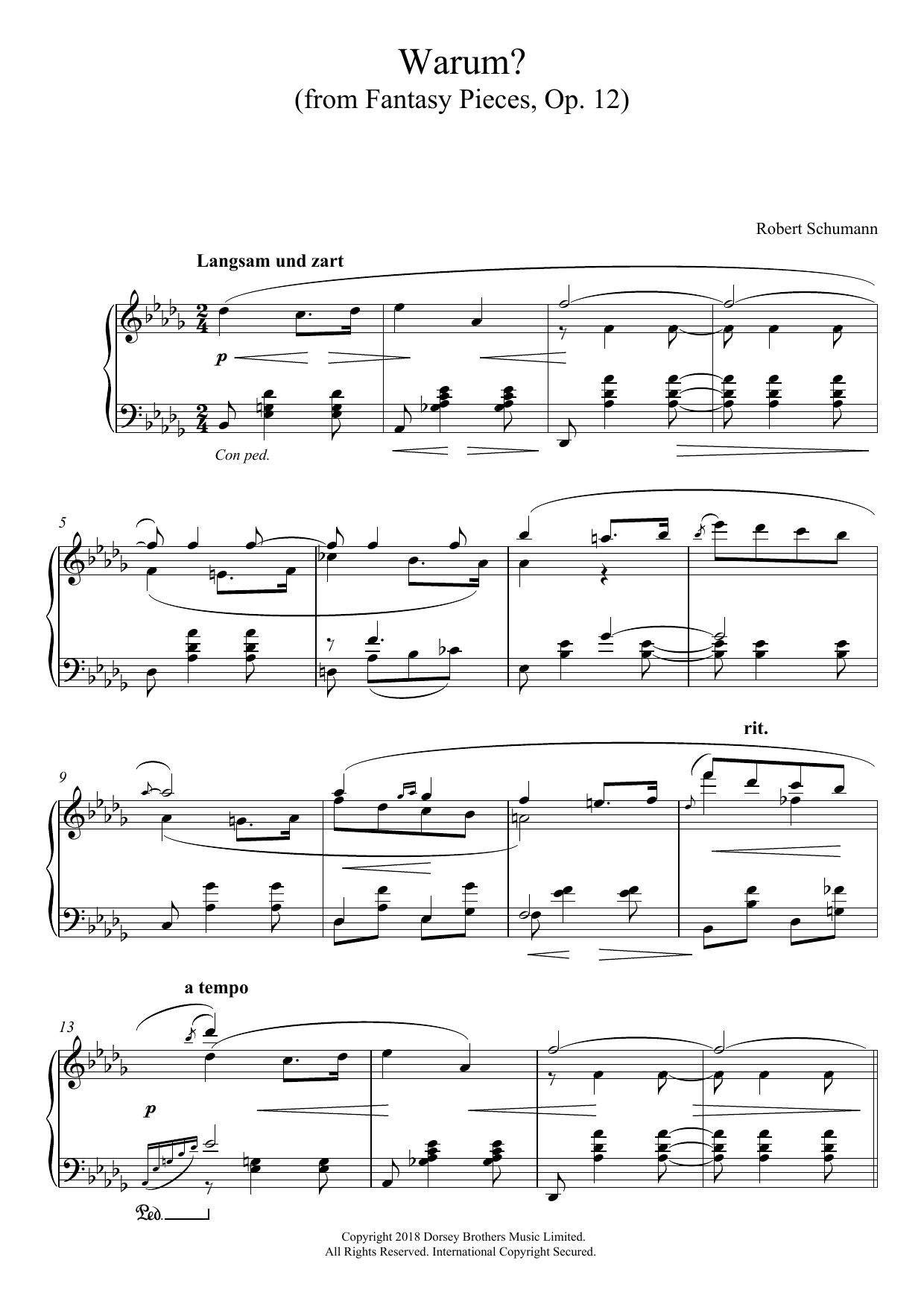 Download Robert Schumann Warum? (From Fantasy Pieces Op. 12) Sheet Music and learn how to play Piano PDF digital score in minutes
