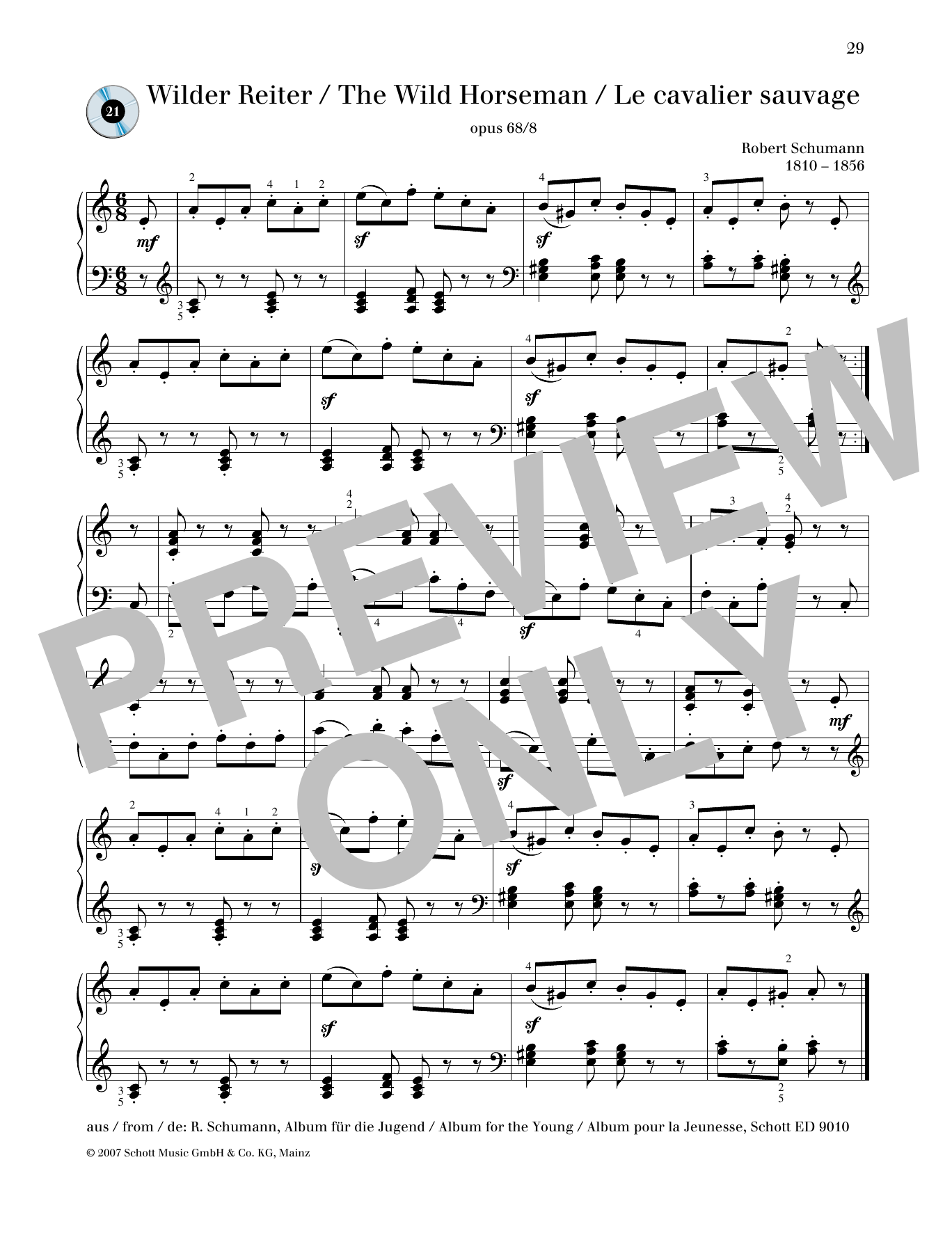 Download Robert Schumann Wild Horseman Sheet Music and learn how to play Piano Solo PDF digital score in minutes