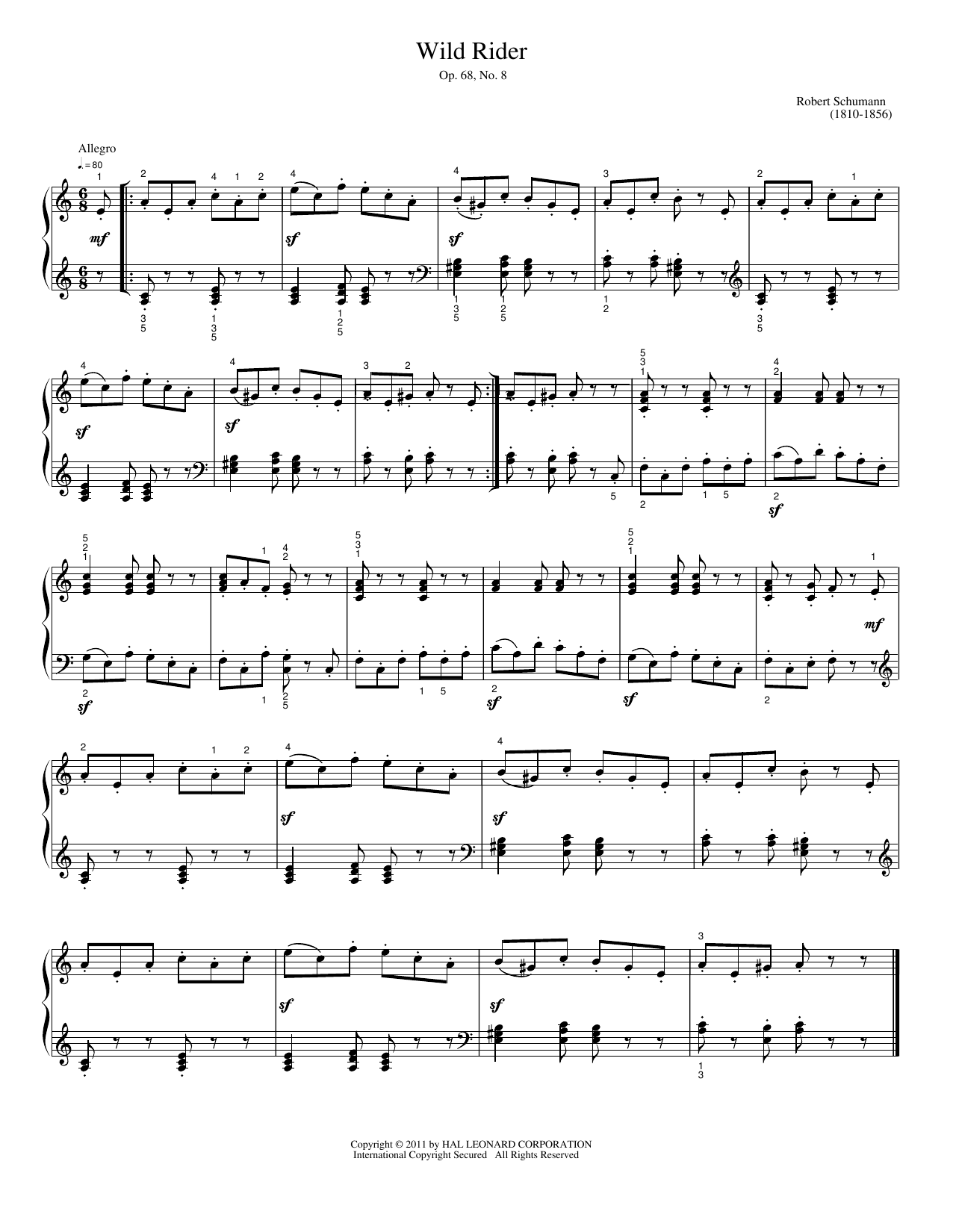 Download Robert Schumann Wild Rider Sheet Music and learn how to play Easy Piano PDF digital score in minutes