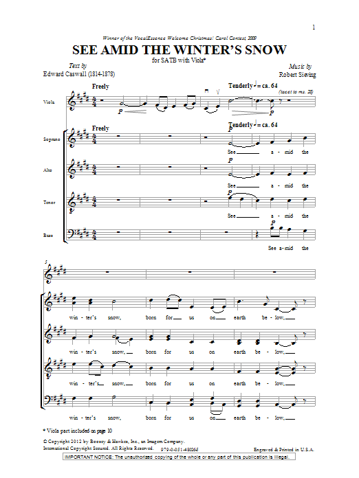 Download Robert Seiving See Amid The Winter's Snow Sheet Music and learn how to play SATB PDF digital score in minutes
