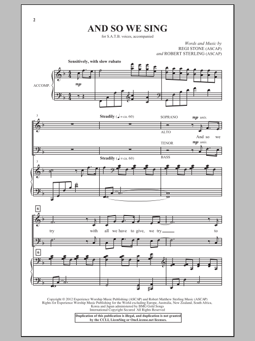 Download Robert Sterling And So We Sing Sheet Music and learn how to play SATB PDF digital score in minutes