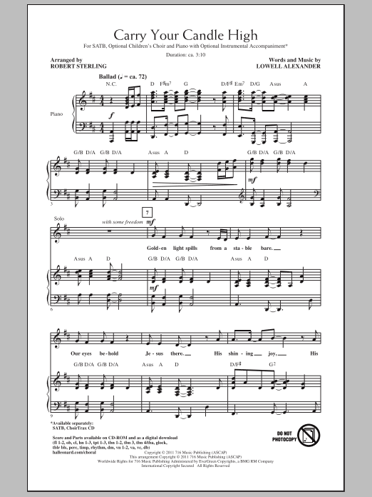 Download Lowell Alexander Carry Your Candle High (arr. Robert Sterling) Sheet Music and learn how to play SATB PDF digital score in minutes
