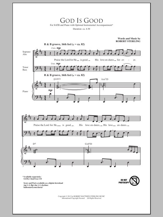 Download Robert Sterling God Is Good Sheet Music and learn how to play SATB PDF digital score in minutes