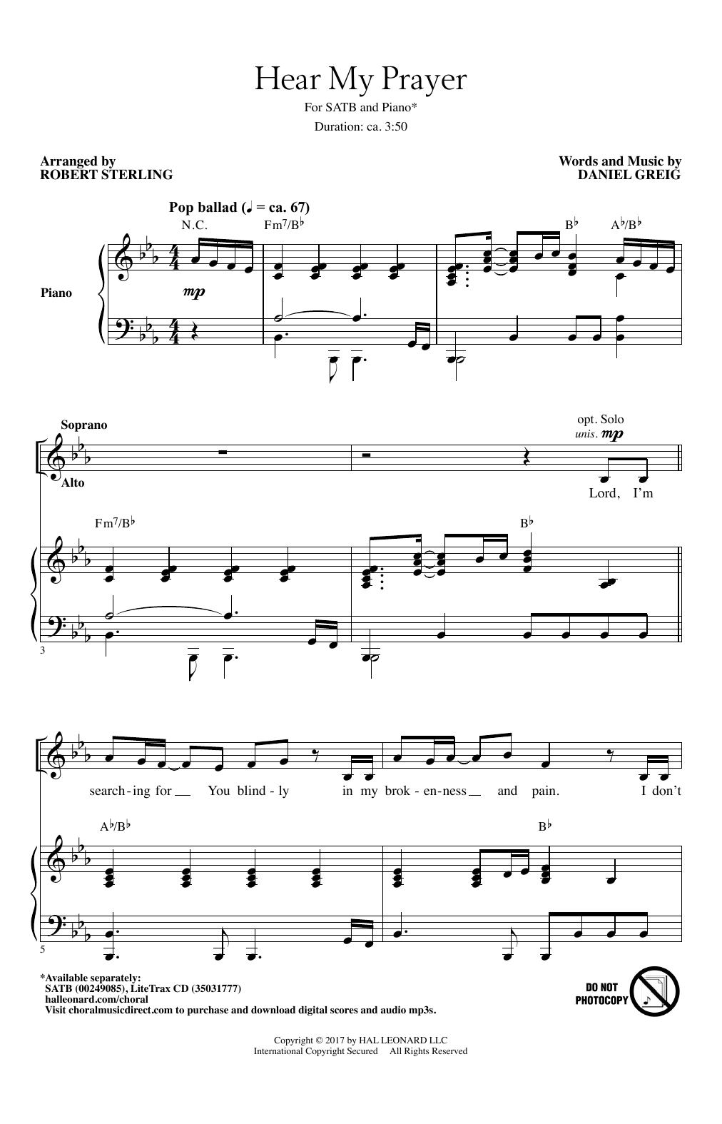 Download Robert Sterling Hear My Prayer Sheet Music and learn how to play SATB PDF digital score in minutes