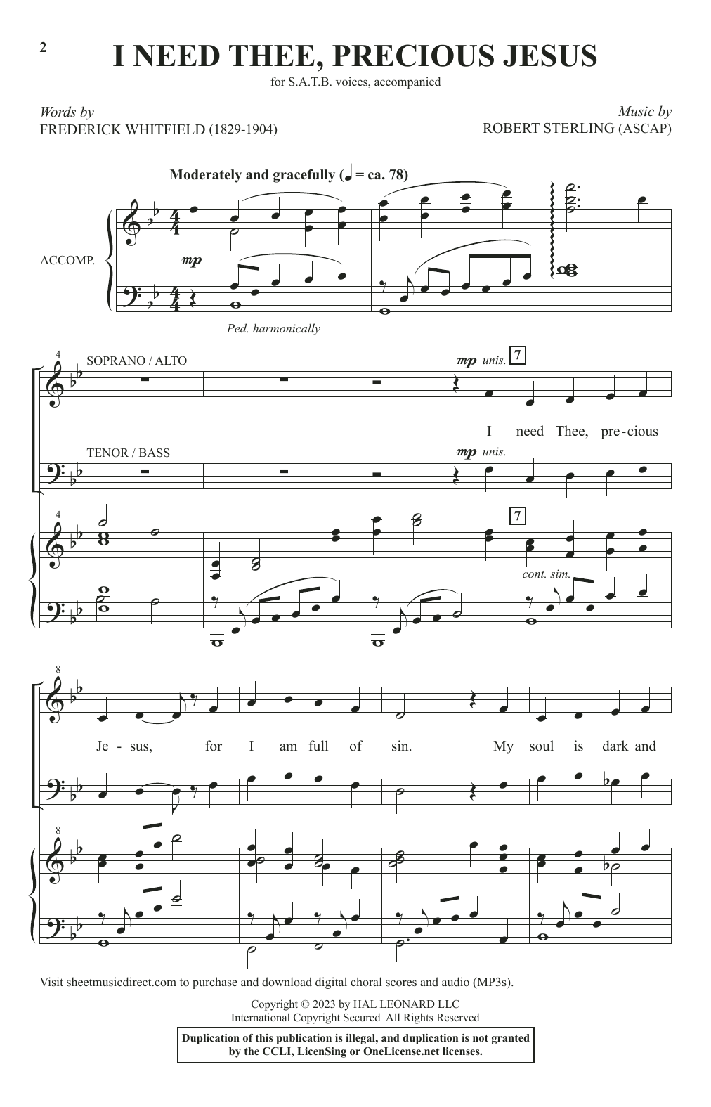 Download Robert Sterling I Need Thee, Precious Jesus Sheet Music and learn how to play SATB Choir PDF digital score in minutes