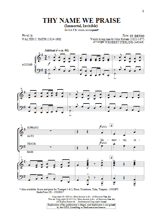 Download Robert Sterling Immortal, Invisible Sheet Music and learn how to play SATB PDF digital score in minutes