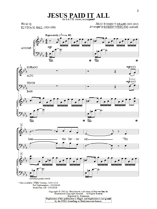Download Robert Sterling Jesus Paid It All Sheet Music and learn how to play TTBB PDF digital score in minutes