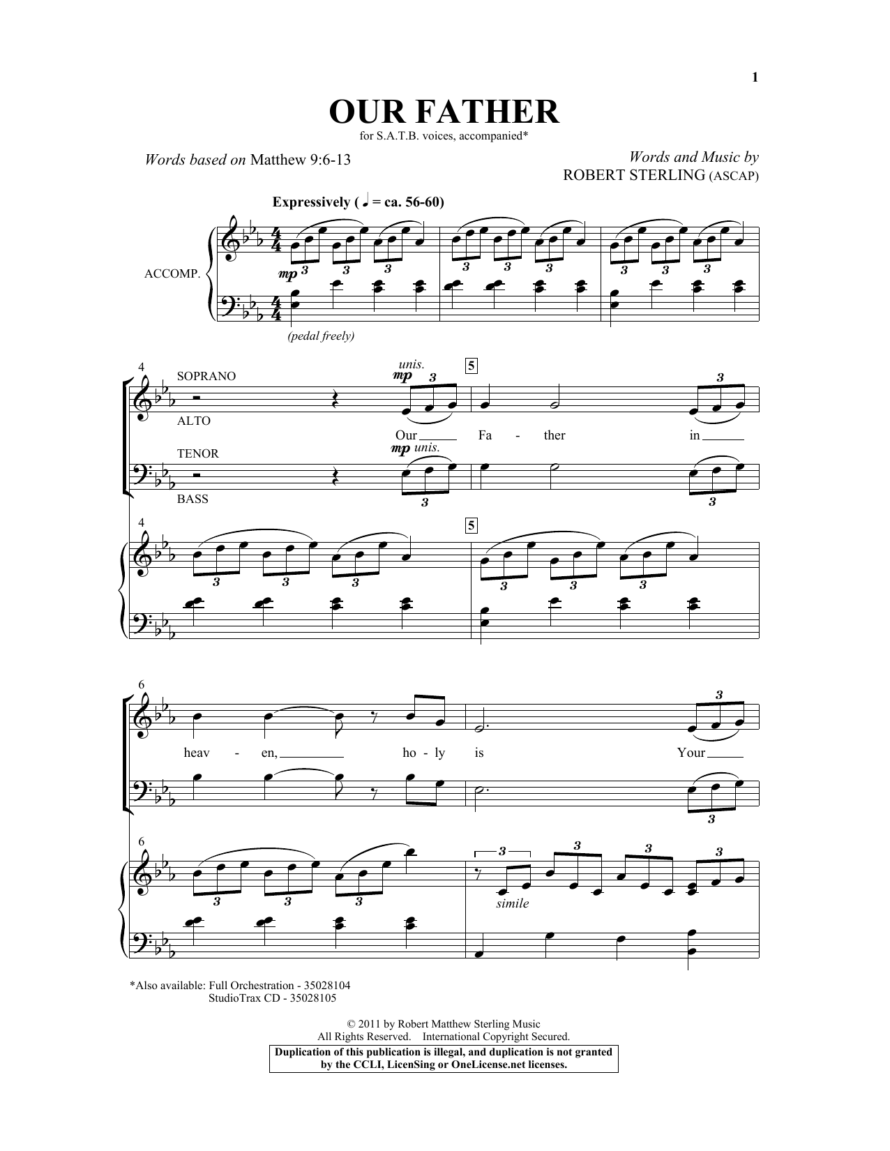 Download Robert Sterling Our Father Sheet Music and learn how to play SATB PDF digital score in minutes