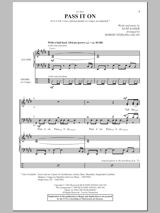 Download Robert Sterling Pass It On Sheet Music and learn how to play SATB Choir PDF digital score in minutes