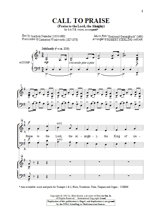 Download Traditional Hymn Praise To The Lord, The Almighty (arr. Robert Sterling) Sheet Music and learn how to play SATB PDF digital score in minutes